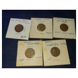 5 LINCOLN CENT ERROR COINS