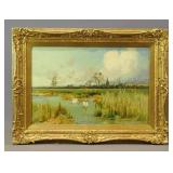 Painting: 19th c. Landscape with Swans