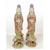 Pair Carved Wooden Asian Figures