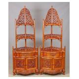 Pair Carved Mahogany Corner Cabinets
