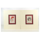 Pair Colored 'Ophthalmodouleia' Woodcuts