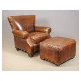 Leather Wing Chair and Ottoman