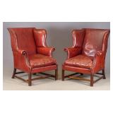 Pair Chippendale Style Wing Chairs