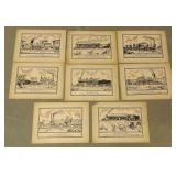 Railroad Trains Set of 8 Illustration Art