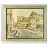 German Town World War II Watercolor