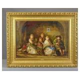 Painting: Continental Interior Subject with Family