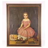 Painting: 19th c. Portrait of a Child With Hoop