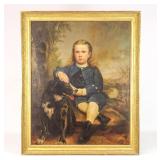 Painting: 19th c. Portrait of a Child With Dog