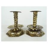 Pair Punched Brass Candlesticks