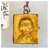 Signed Gold Saint Joan of Arc Locket & Chain