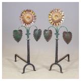 Pair Sunflower Andirons