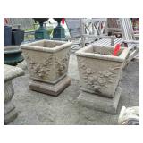Pair Poured Stone Urns