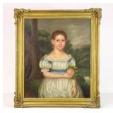 Painting: 19th c. Portrait of a Child With Rose