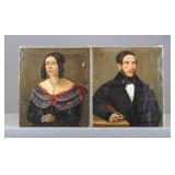 Pair 19th c. Folk Art Portraits