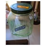 ANTIQUE GREEN DEPRESSION GLASS COOKIE JAR