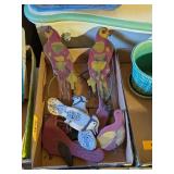 WOOD PAINTED BIRD FIGURINES