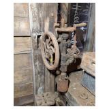 ANTIQUE DRILL PRESS - ATTACHED TO WALL