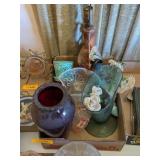 RUBY VASE, OPALESCENT BOWL