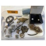 ANTIQUE WOMENS PINS, BROACHES, WATCH, PEARL EARING