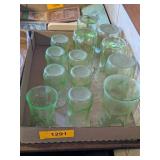 13 GREEN DEPRESSION GLASS DRINKING GLASSES