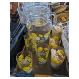 SUNFLOWER PATTERN GLASSES & PITCHER