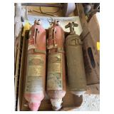 ONE BRASS AND TWO VINTAGE FIRE EXTINGUISHERS