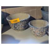 2 SPONGEWARE STONEWARE BOWLS