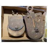 2 ANTIQUE WOODEN PULLEYS