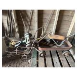 VINTAGE WAGON, KIDS WHEEL BARROW, AND BUGGY FRAME