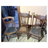 2 PRESSBACK CHAIRS & 1 OTHER CHAIR