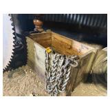 WOOD BOX WITH TRACTOR TIRE CHAIN