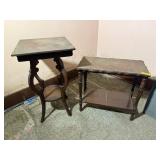 ANTIQUE PLANT STAND & SIDE TABLE