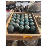 WOOD CASE OF GLASS INSULATORS
