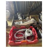 VINTAGE WHEEL HUB, GALV TINS, TRACTOR LIGHTS, MORE