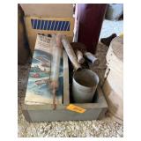 WOOD TOOLBOX WITH BATTERY TESTER, FUNNEL & MORE