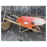 VINTAGE METAL WHEELBARROW WITH PNEUMATIC TIRE
