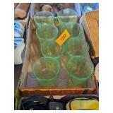 8 MATCHING GREEN DEPRESSION GLASS GLASSES