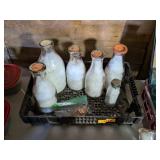 6 ANTIQUE GLASS MILK BOTTLES, NICE SHAPE