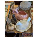 MILK GLASS CHICKEN DISH, SWAN PLANTER