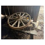 2 WOOD SPOKED WHEELS AND CHAIN DRIVE