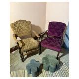 2 ANTIQUE CHAIRS WITH FOOTSTOOLS