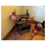 METAL SMOKING STAND & WOOD KNICK KNACK SHELVES