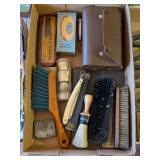 VINTAGE BRUSHES, RAZOR, TRAVELING BEAUTY SET