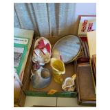 ANTIQUE PIGGY BANK, MAKEUP TRAY & FLOWER POTS