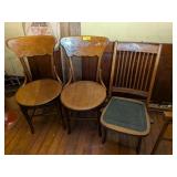 2 ROUND WOOD CHAIRS & WOOD FOLDING CHAIR