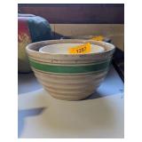 2 GREEN BANDED STONEWARE MIXING BOWLS