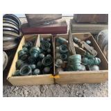 2 WOODEN CRATES OF VINTAGE INSULATORS AND MORE
