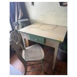 ANTIQUE DESK WITH WICKER SEAT CHAIR
