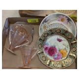 GOLD RIM PINK DEPRESSION GLASS& PAINTED PLATES