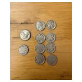 1 SILVER QUARTER AND 9 BUFFALO NICKELS